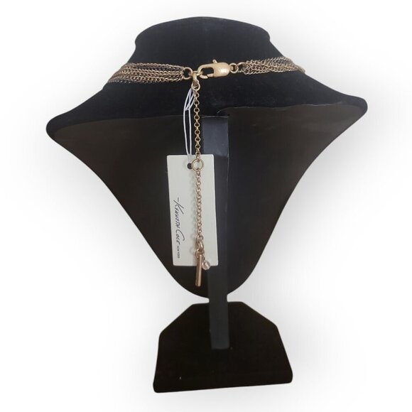 Kenneth Cole NY Back & Smokey Gray Fauceted Glass Triple Link Chain Necklace NWT - Picture 9 of 9